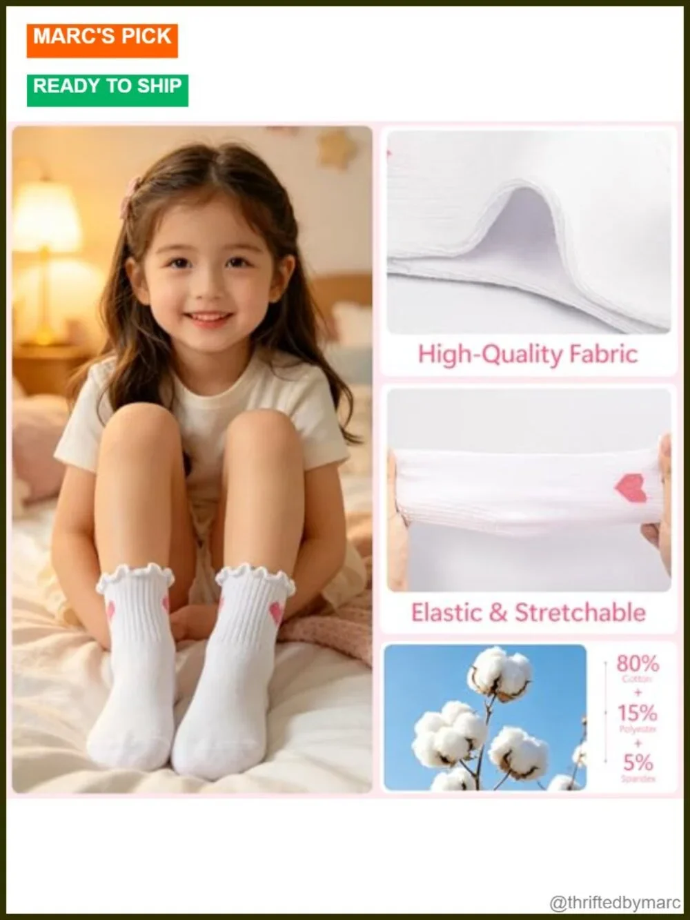 Baby Girls Ruffle Grip Socks Toddler Non Slip Cotton Frilly Crew Socks 5 Pairs